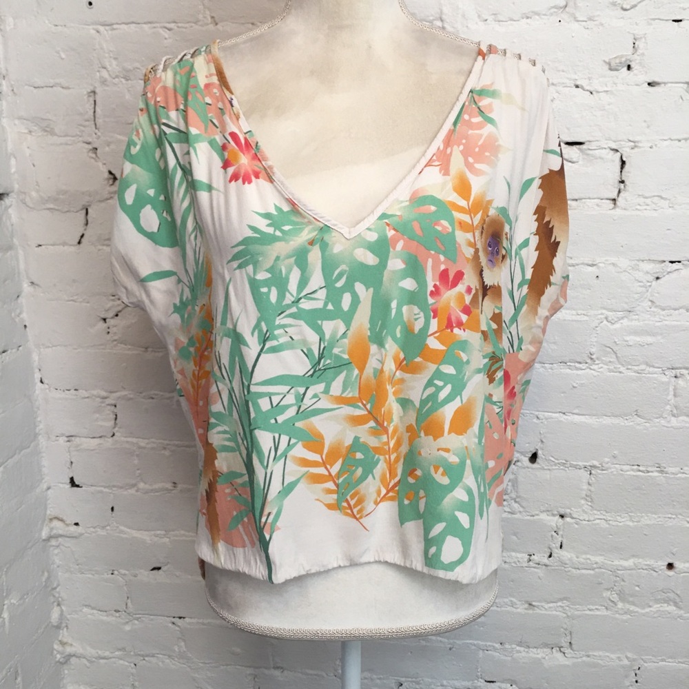 Corey Lynn Calter strappy sleeve top multi color jungle print size m